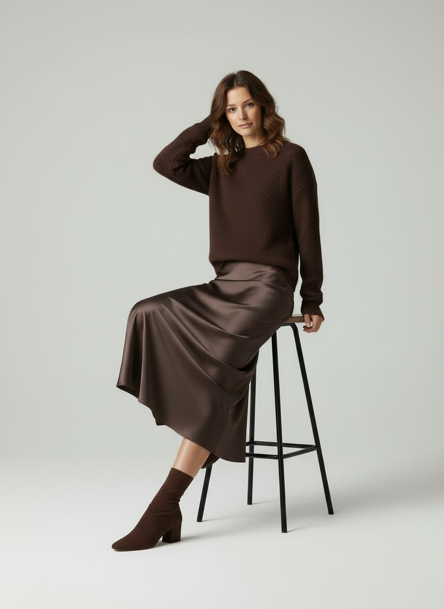 Velea Elegante Satin Midi Rok - Veelzijdige Stijl voor Elke Vrouw